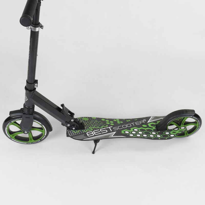 Самокат детский Best Scooter с PU колесами зажимом руля и 1 амортизатором Black/Green (88919) - фото 2