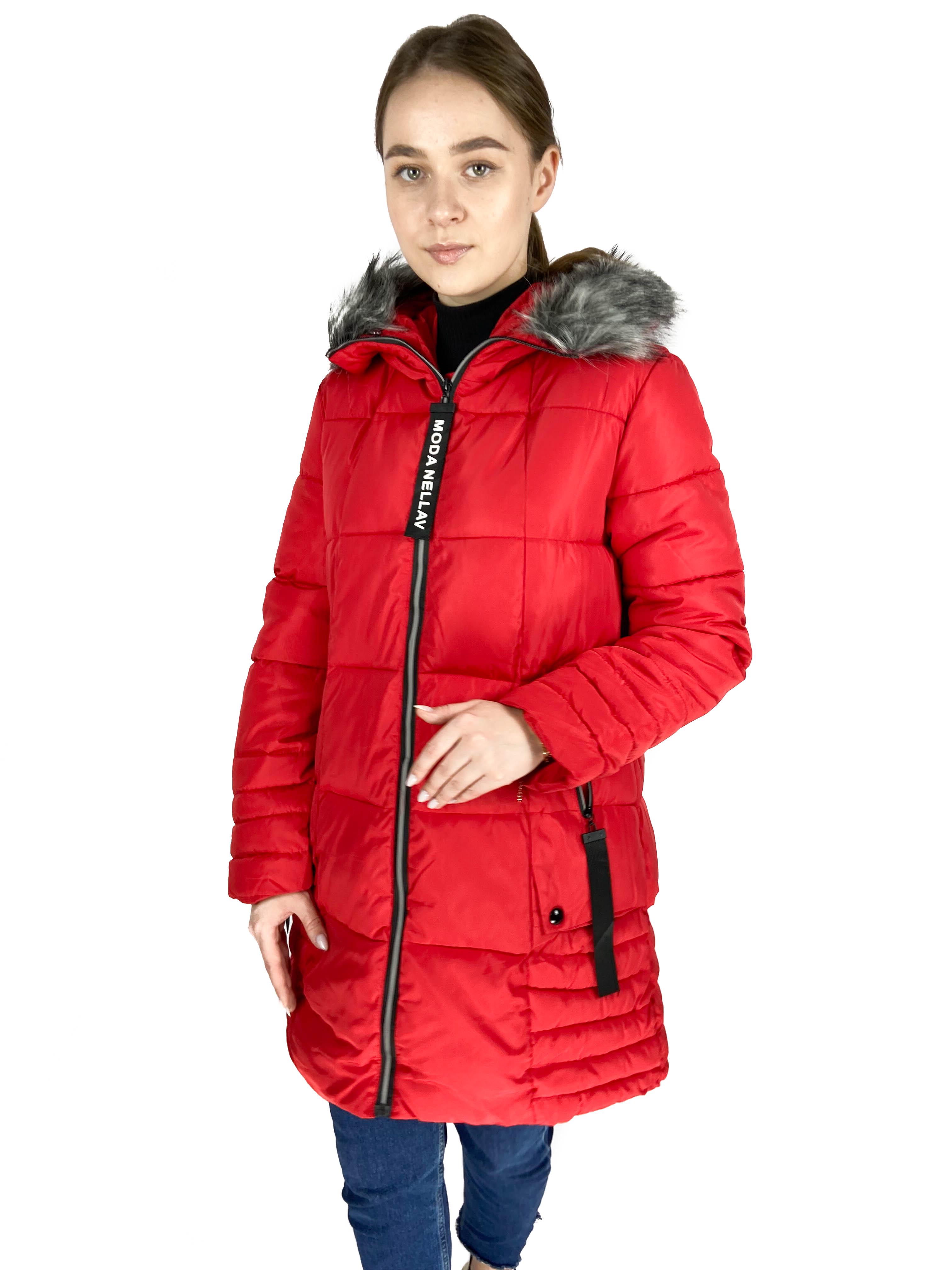 Куртка женская длинная BXJY с капюшоном 2XLM Красный