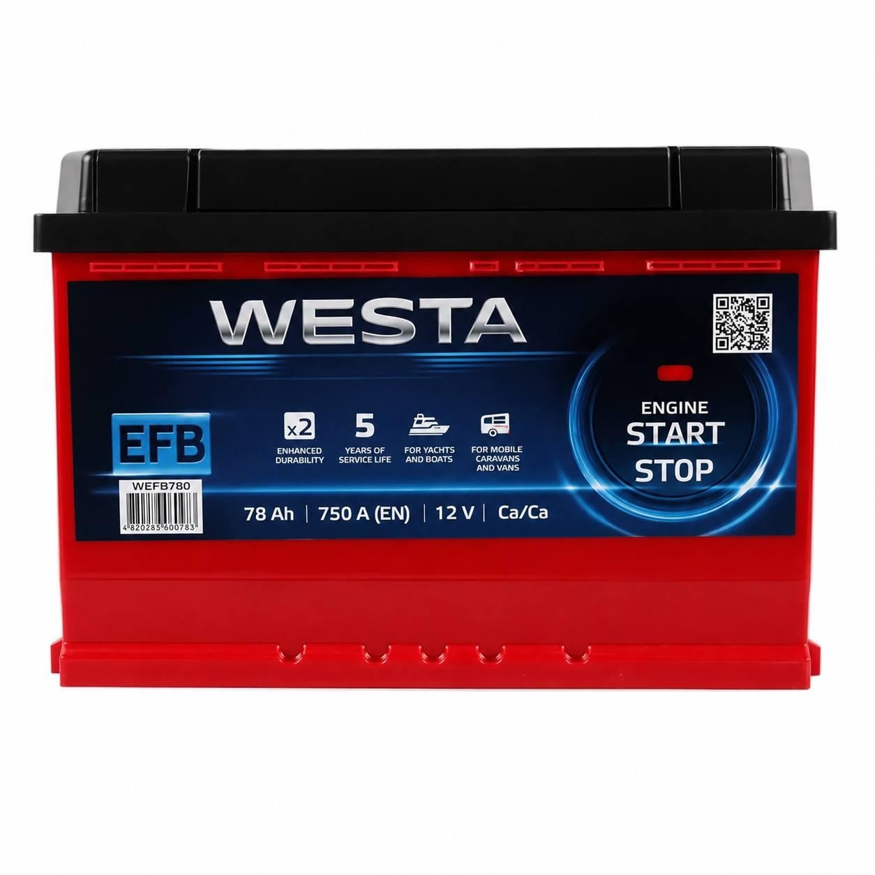Акумулятор автомобільний Westa EFB 78 Ah 750A R+ 12V (3150409257)