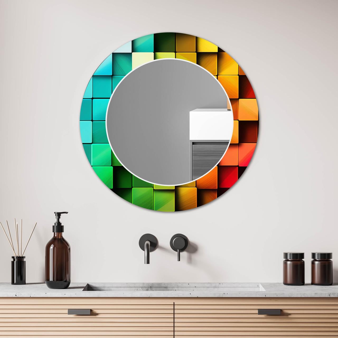 Зеркало на стену NovellaPrint с рисунком абстракции круглое 60 см (2012.2)