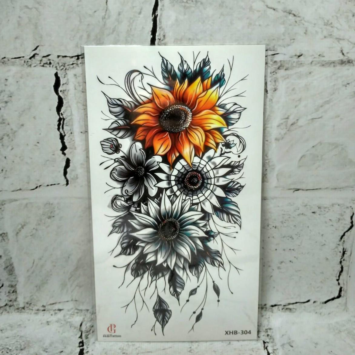 Тату временное Цветы лист 11,5x21 см (XHB-304)