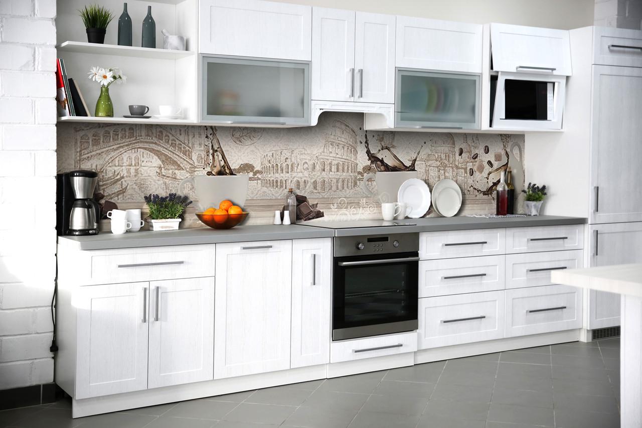 Кухонный фартук Итальянский кофе колизей из самоклеящейся виниловой пленки 60х250 см Бежевый