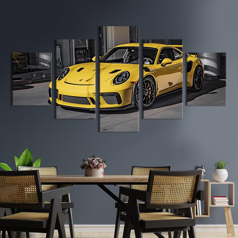 Модульная картина из 5 частей на холсте Люксовый жёлтый Porsche 187x94 см (112-52)