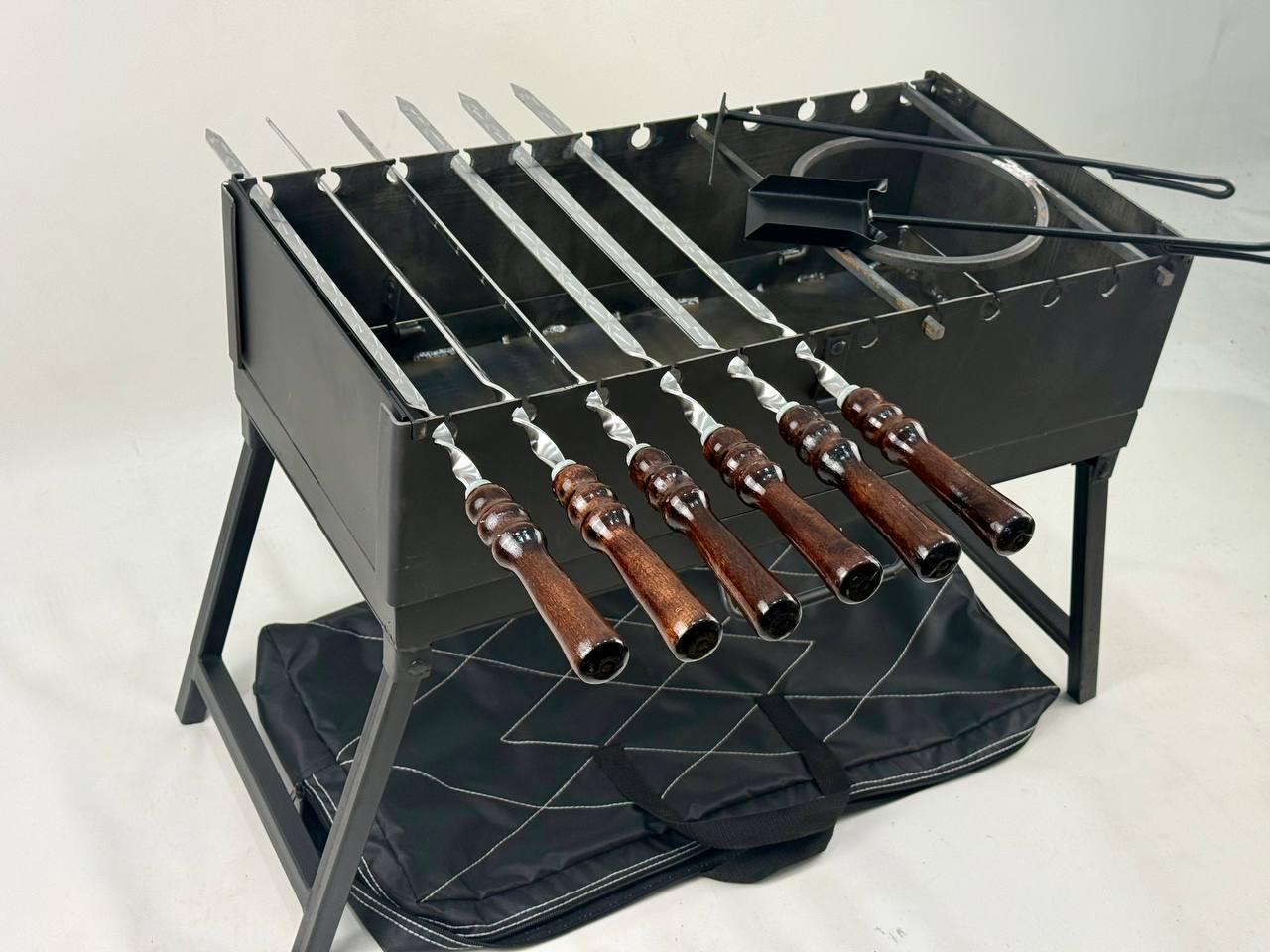 Мангал-валіза з нержавіючої сталі 3 мм з шампурами і підставкою під казан Чорний (21-10-MG-5066)