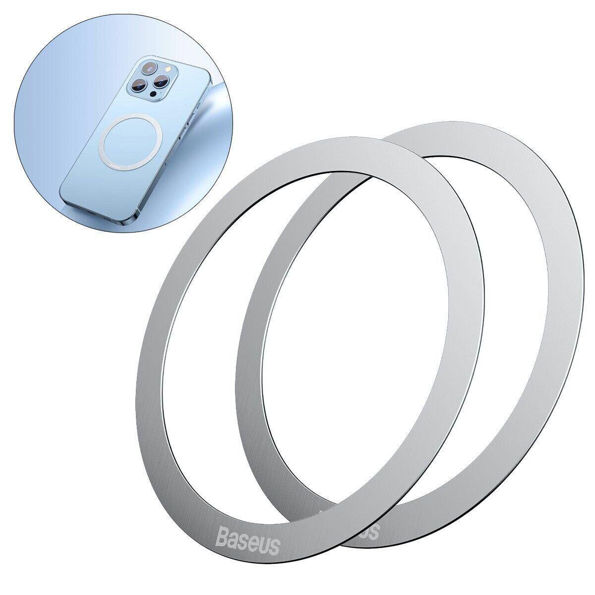 Пластина для MagSafe BASEUS Halo Series Magnetic Metal Ring PCCH000012 2 pcs/pack Silver - фото 2