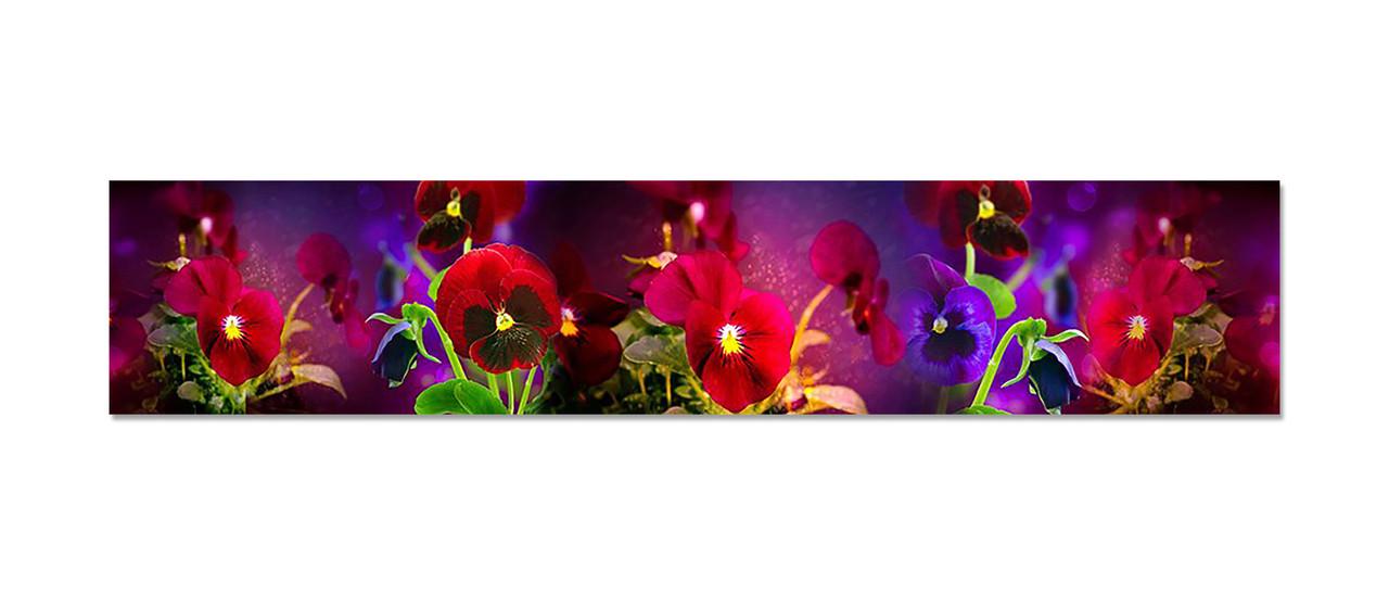 Кухонный фартук Анютины глазки из самоклеющейся виниловой пленки 60х300 см Фиолетовый