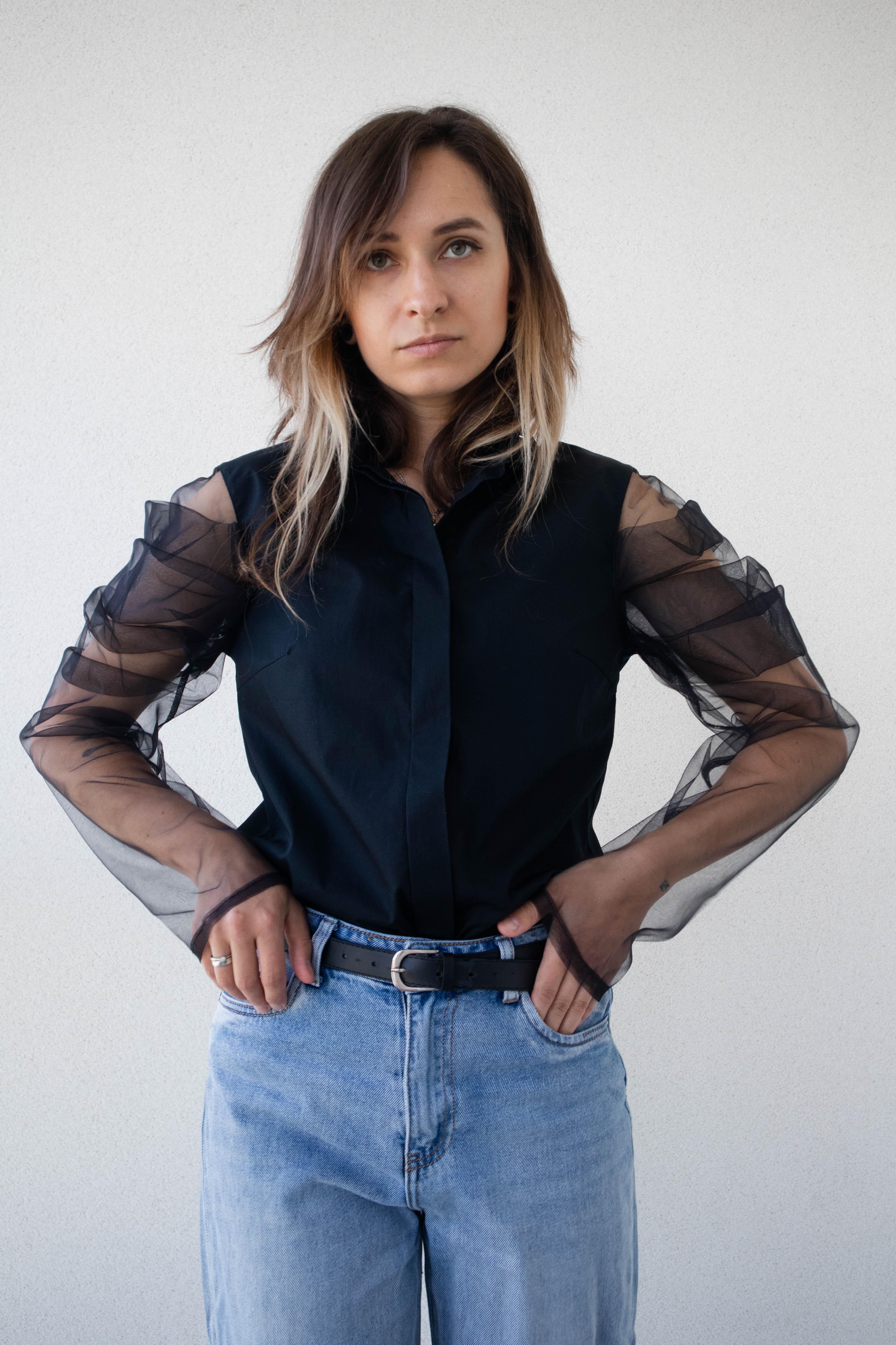 Блуза жіноча VSlatinina приталена з прозорими рукавами L Чорний (01234567816) - фото 3 Блуза жіноча VSlatinina приталена з прозорими рукавами L Чорний (01234567816) - фото 3