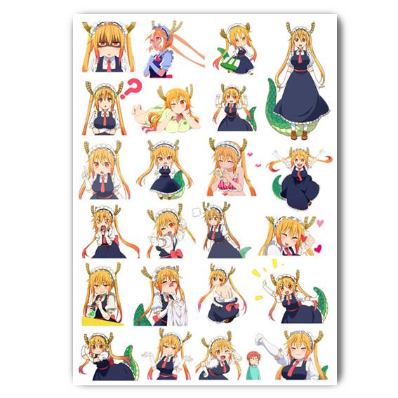 Стикеры наклейки аниме Дракон горничная Тору А4 лист (stik_184)