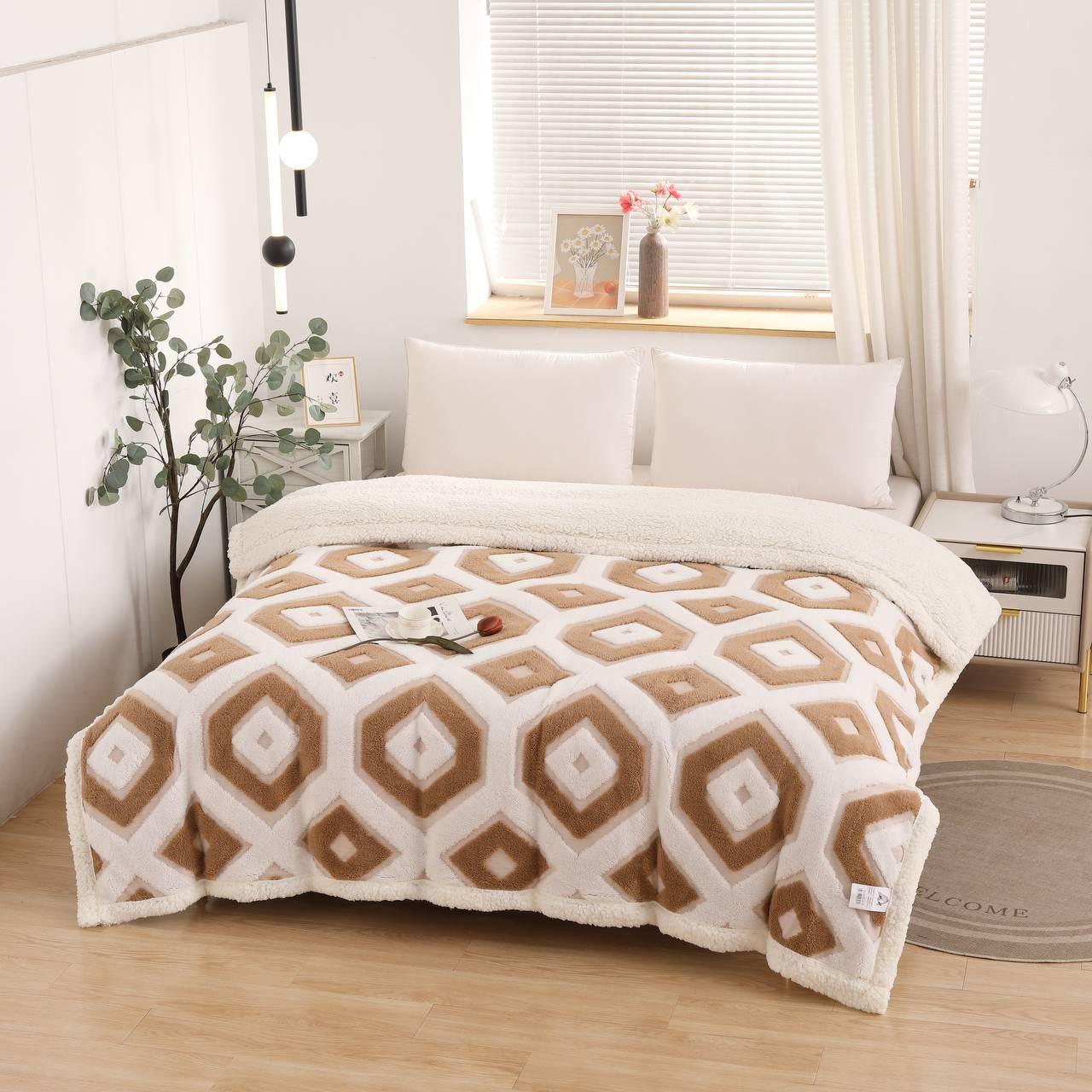 Плед-пододеяло на овчине Malloory Home Ромбы 200x230 см Коричневый (1909)