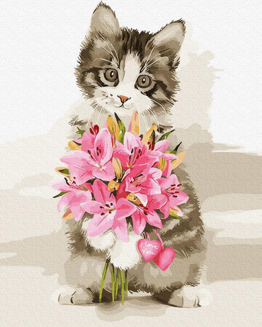Картина по номерам Brushme Котик с букетом 40x50 см (BRM31482) Картина по номерам Brushme Котик с букетом 40x50 см (BRM31482)