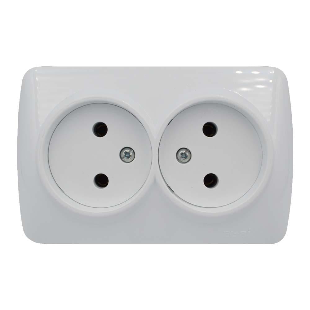 Розетка двойная EL-BI ALSU без заземления накладная Белый (504-010200-908)