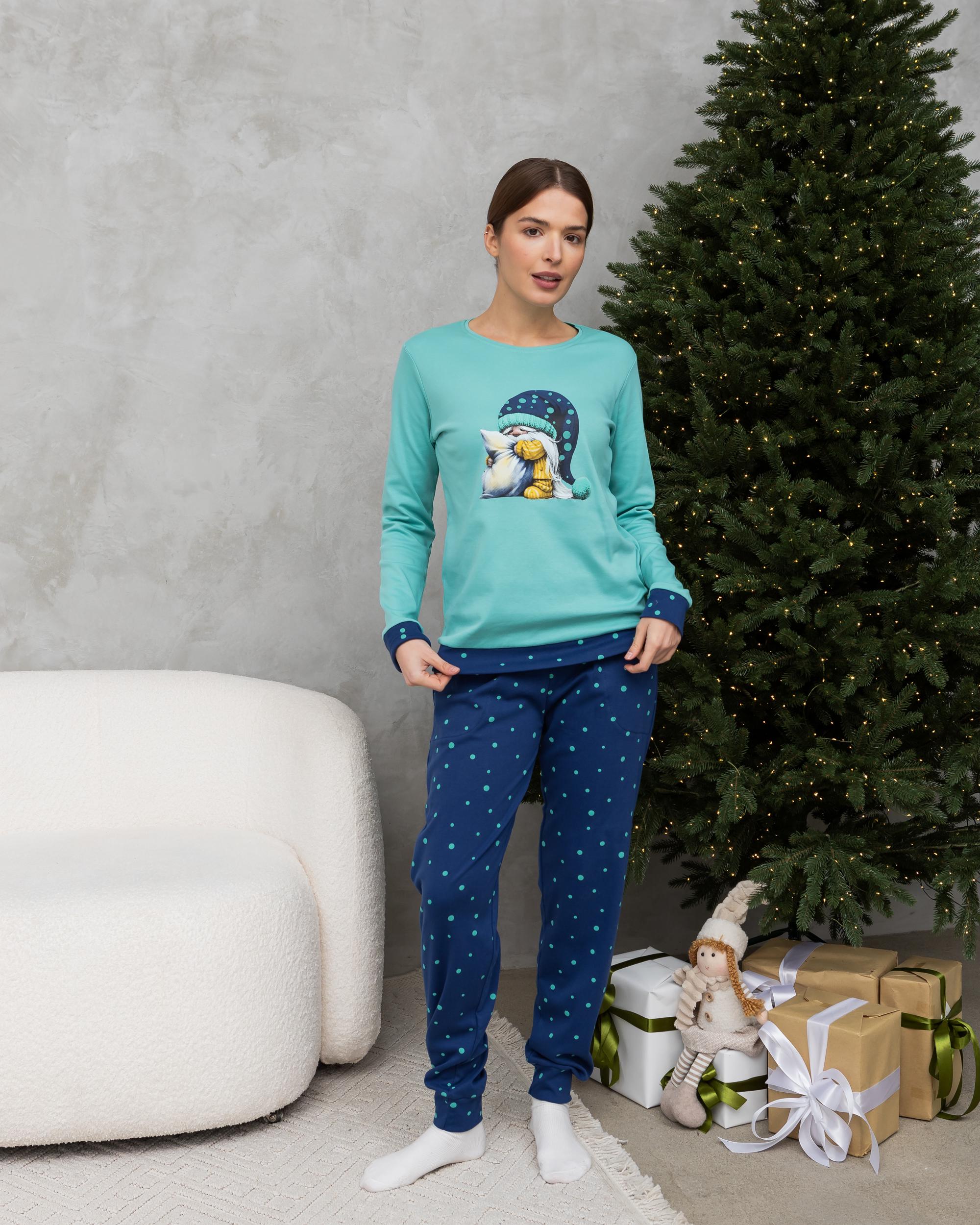 Пижама женская со штанами в горошек Гномик Интерлок 96813 L Темно-бирюзовый