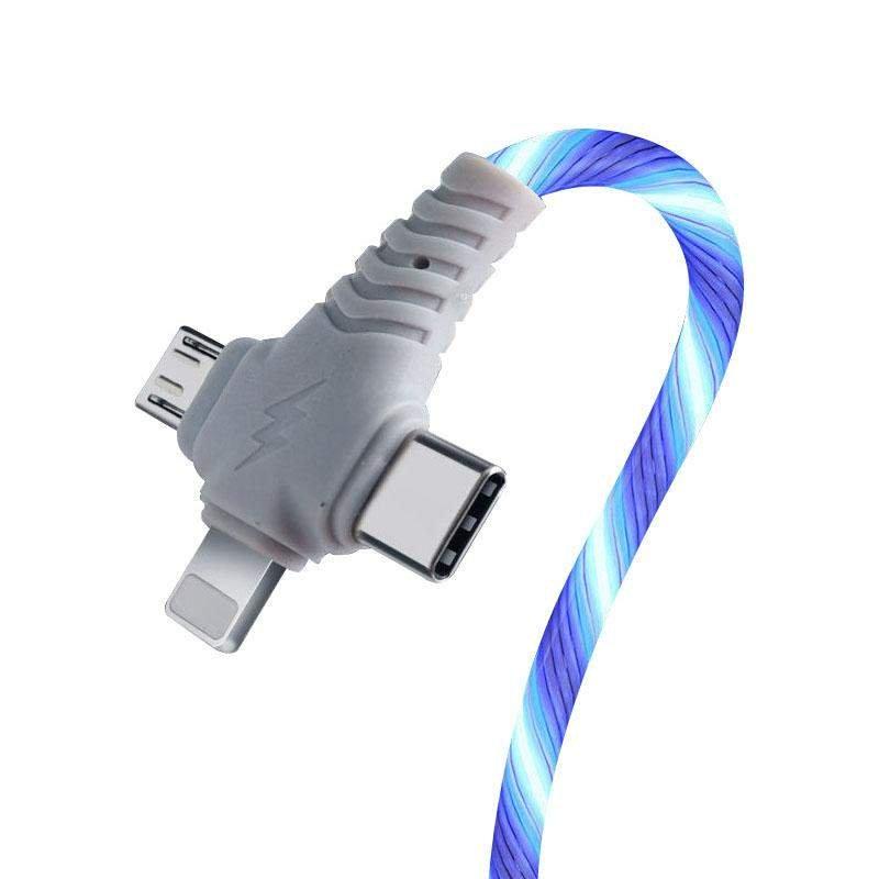 Кабель універсальний 3в1 з підсвічуванням Type-С/Micro USB/Lightning 1 м Блакитний (1896648313)