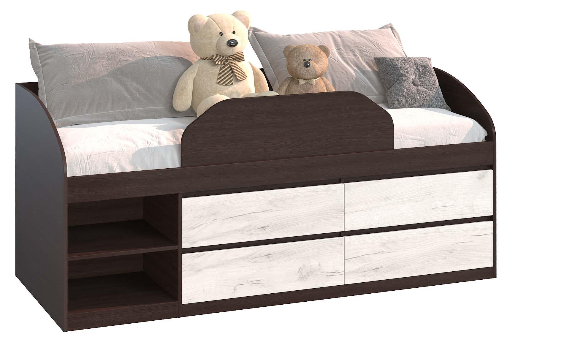 Кровать Мастер Форм Брайт правосторонняя с детским ограничителем и ящиками 835x2032x840 мм Венге магия/Дуб крафт белый (31169) Кровать Мастер Форм Брайт правосторонняя с детским ограничителем и ящиками 835x2032x840 мм Венге магия/Дуб крафт белый (31169)