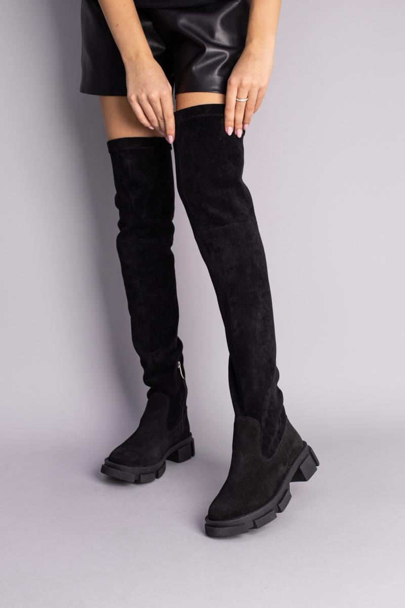 Ботфорти замшеві на низькому ходу зимові р. 41 Чорний (6725-1е/41) - фото 3