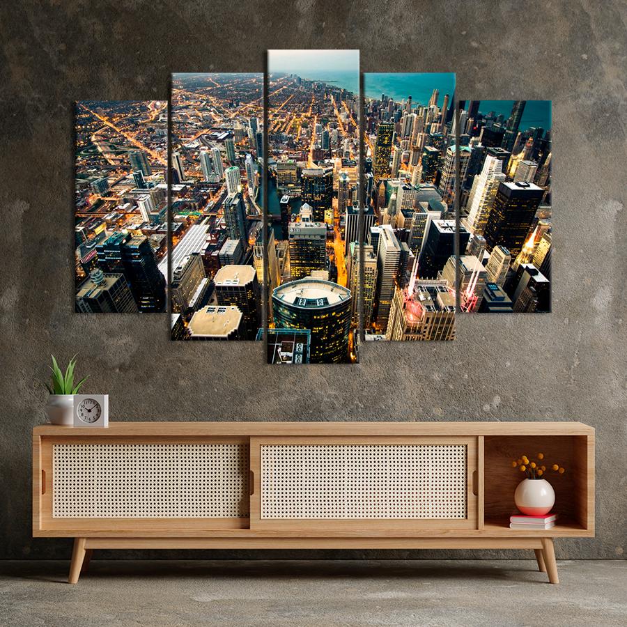 Картина город Полёт над мегаполисом 137x85 см (A607-5)