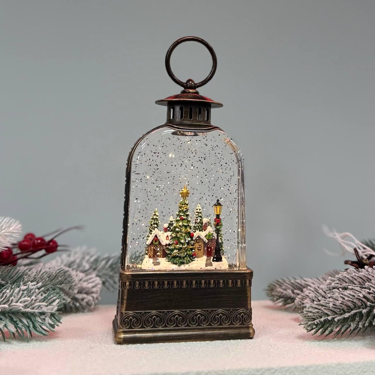 Новогодний ночник с музыкой и эффектом снега XMAS WDL-23013E Винтажный фонарь 20,5 см (PH00992)