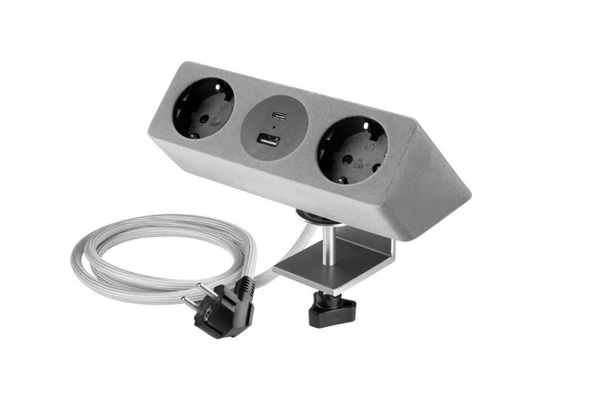 Розетка мебельная GTV SOFITO 2хShuko USB-A/C с фиксатором для стола кабель 1,5 м Серый флок (28689359)