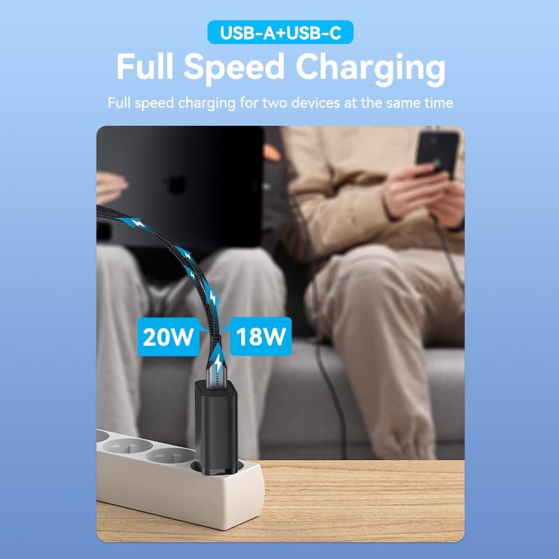 Зарядное устройство Vention 38W Type-C/USB 1.67A/12V 2-портовый USB A+C Черный (FBIB0-EU) - фото 6