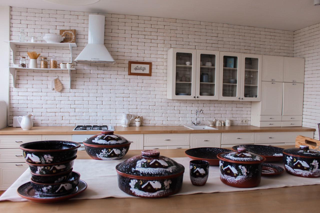 Блюдо глиняное Новогоднее Зима для утки d 38 см ручной работы - фото 4