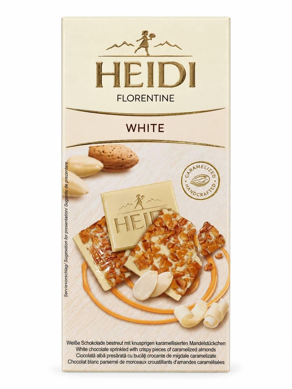 Білий шоколад Heidi з хрусткими шматочками карамелізованого мигдалю