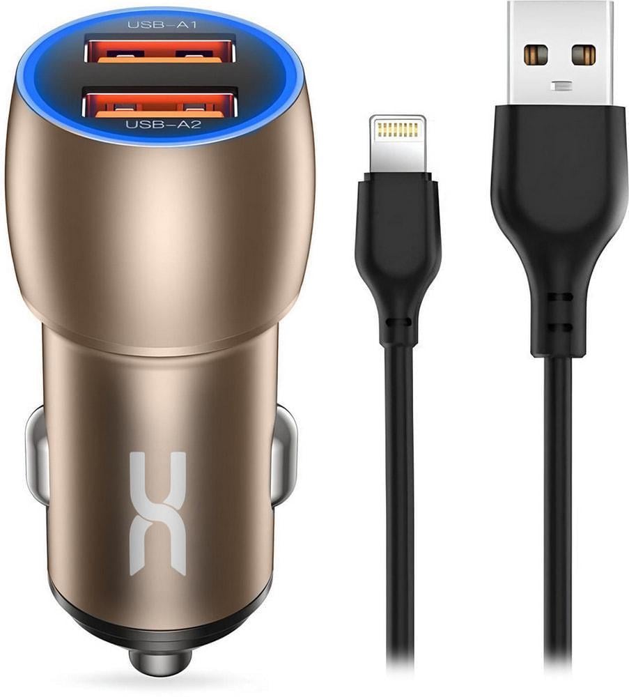 Зарядка автомобільна швидка DC XC-36 QC3,0 2 USB кабель Lightning 36W Gold (34737)