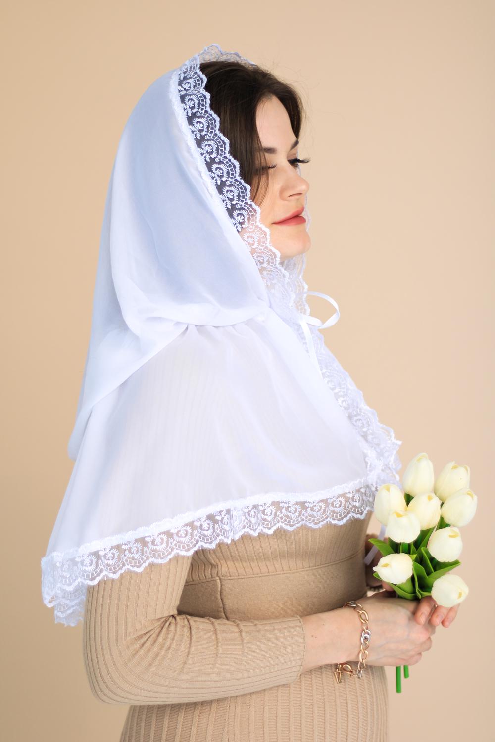 Палантин для храма на голову 80x120 см Белый (п002) - фото 6