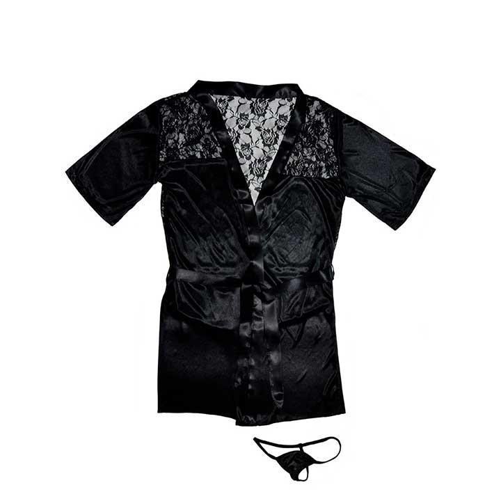 Халат з мереживом XS/S/M Чорний (K0748-1) - фото 2 Халат з мереживом XS/S/M Чорний (K0748-1) - фото 2