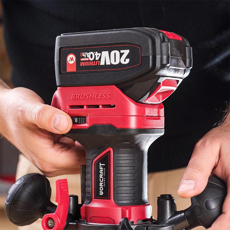 Фрезер по дереву акумуляторний безщітковий Worcraft CER-S20LiB з акумулятором 4A і зарядним 20В (43178) - фото 5 Фрезер по дереву акумуляторний безщітковий Worcraft CER-S20LiB з акумулятором 4A і зарядним 20В (43178) - фото 5