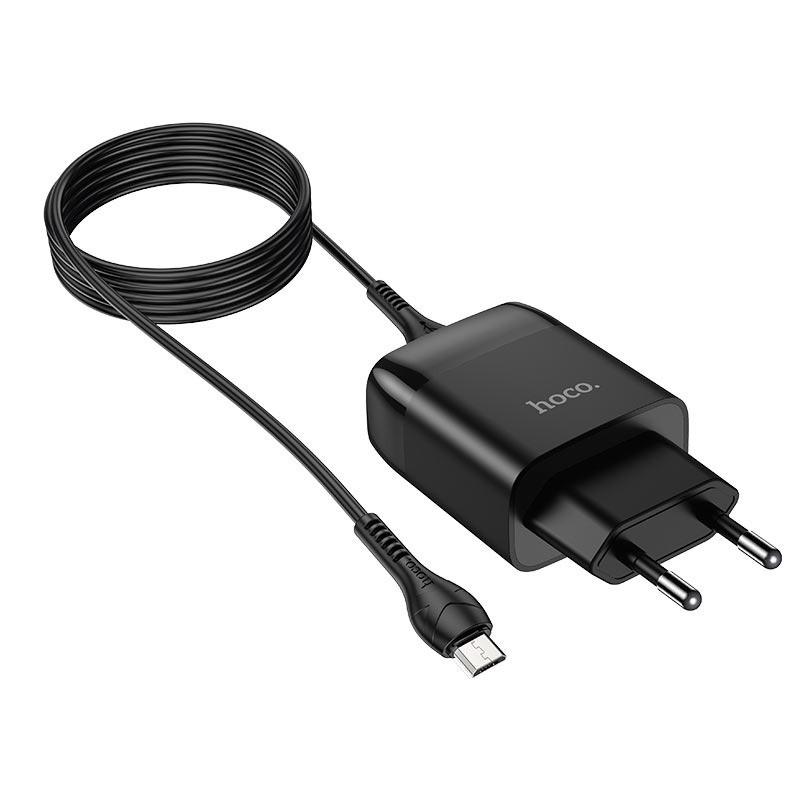 Зарядний пристрій Hoco C72Q QC3.0 1USB/2A з кабелем USB - MicroUSB Чорний (1830482524)