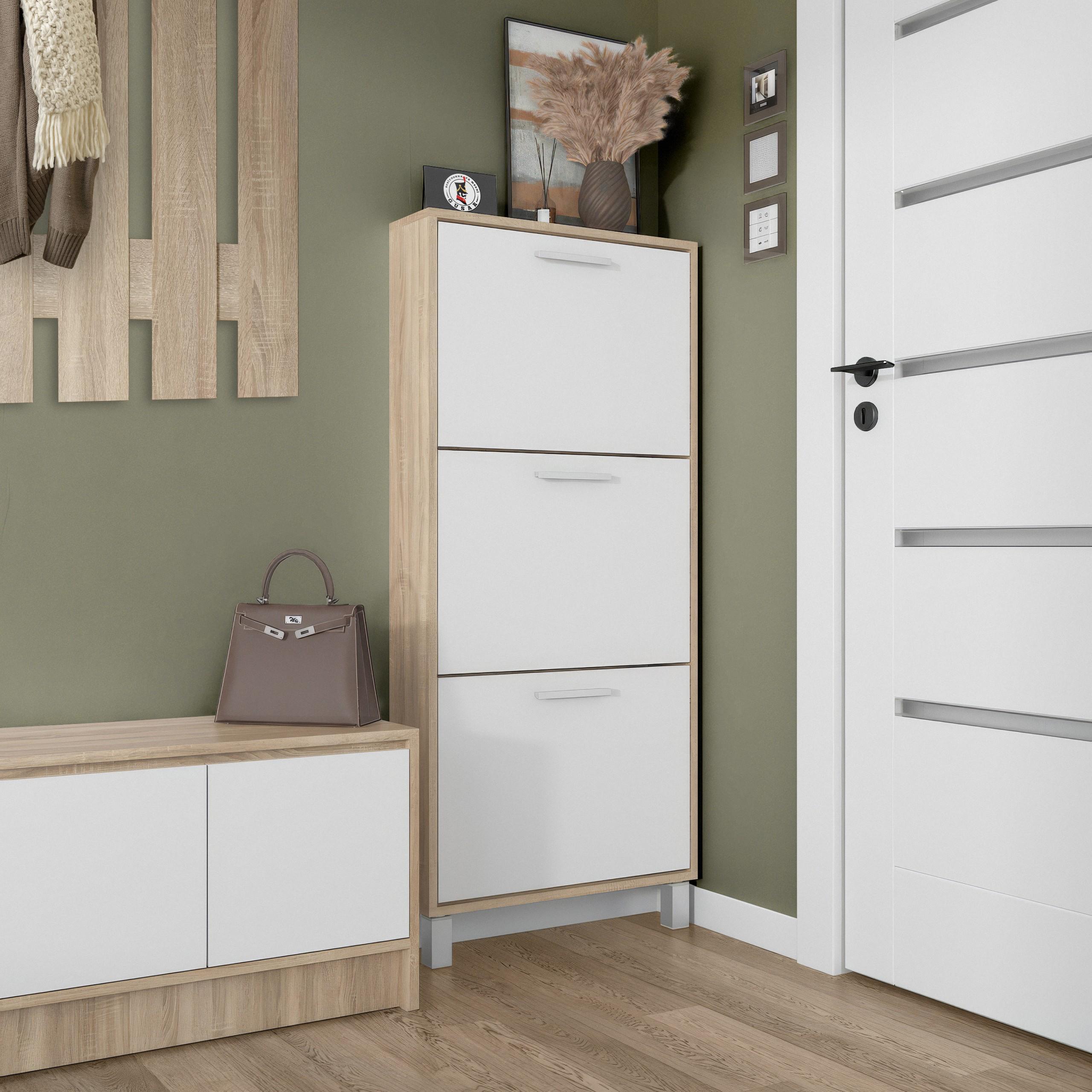 Тумба для взуття на 3 шухляди F-160 590х160х1350 мм Дуб Сонома/Білий - фото 1