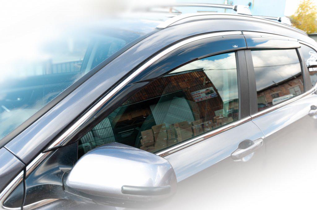 Ветровики с хром молдингом HIC для Honda CRV 2017-2022 гг. поликарбонат Черный