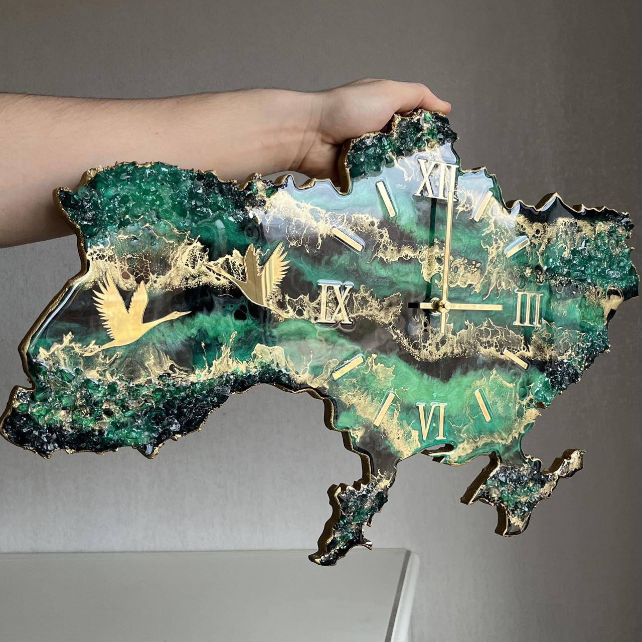 Часы настенные из эпоксидной смолы Карта Украины 40x25 см