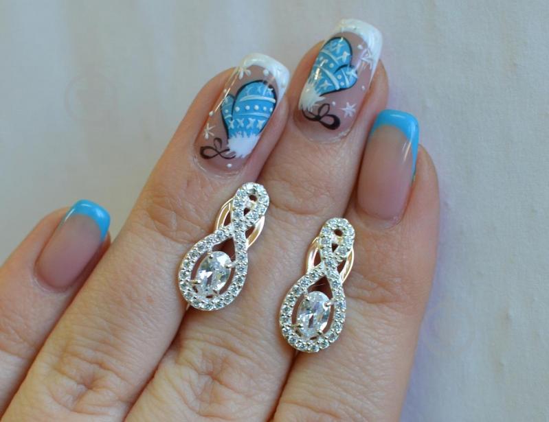 Серебряные серьги Sil с золотыми вставками 125s-3 Белый (Sil-787)