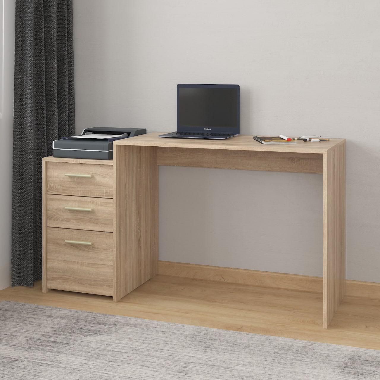 Компьютерный стол на 3 ящика с тумбой ДСП 1385х756x502 мм Дуб Сонома (A-187)