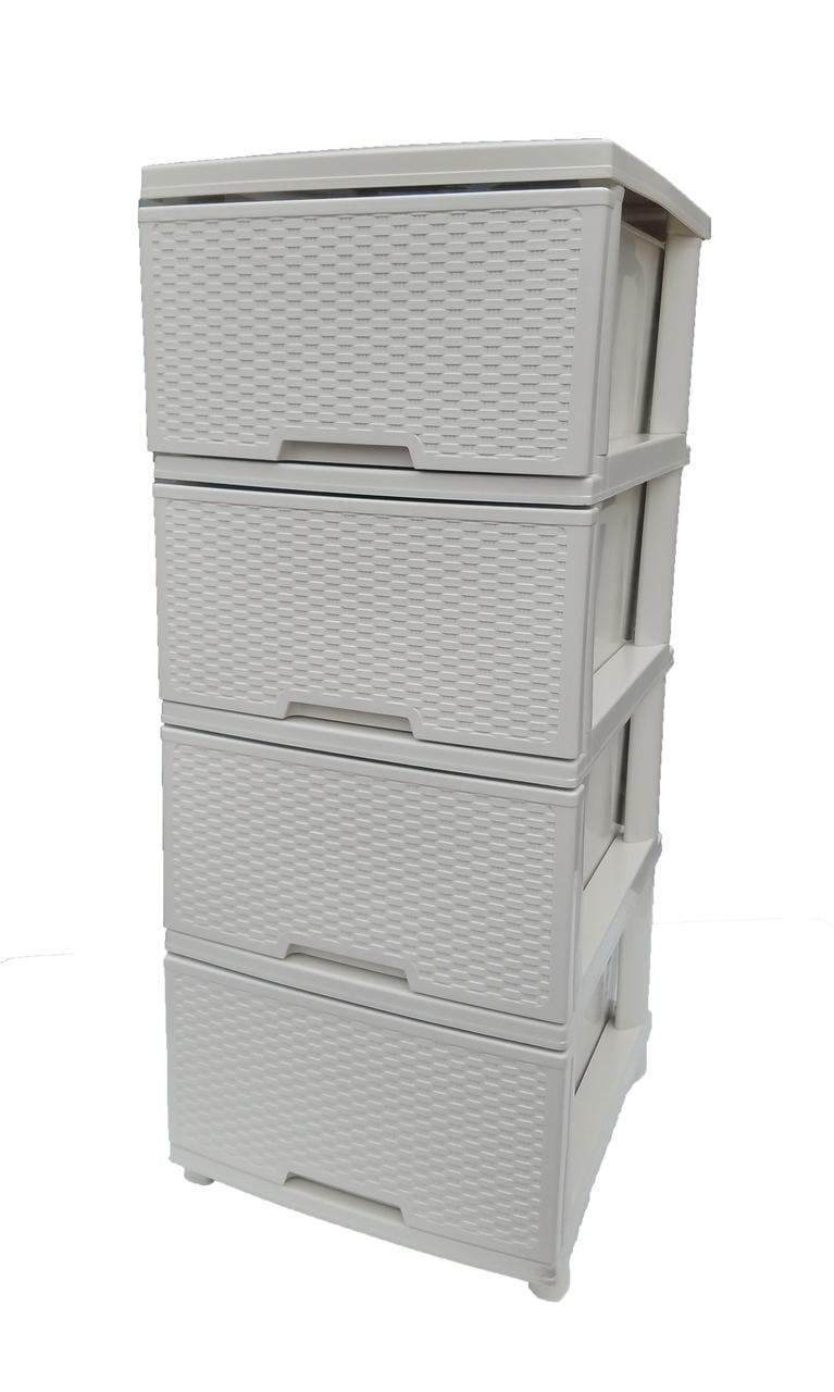 Комод пластиковый 4 ящика 90,5х46,5х39,5 Роза Белый (472757-Prob)