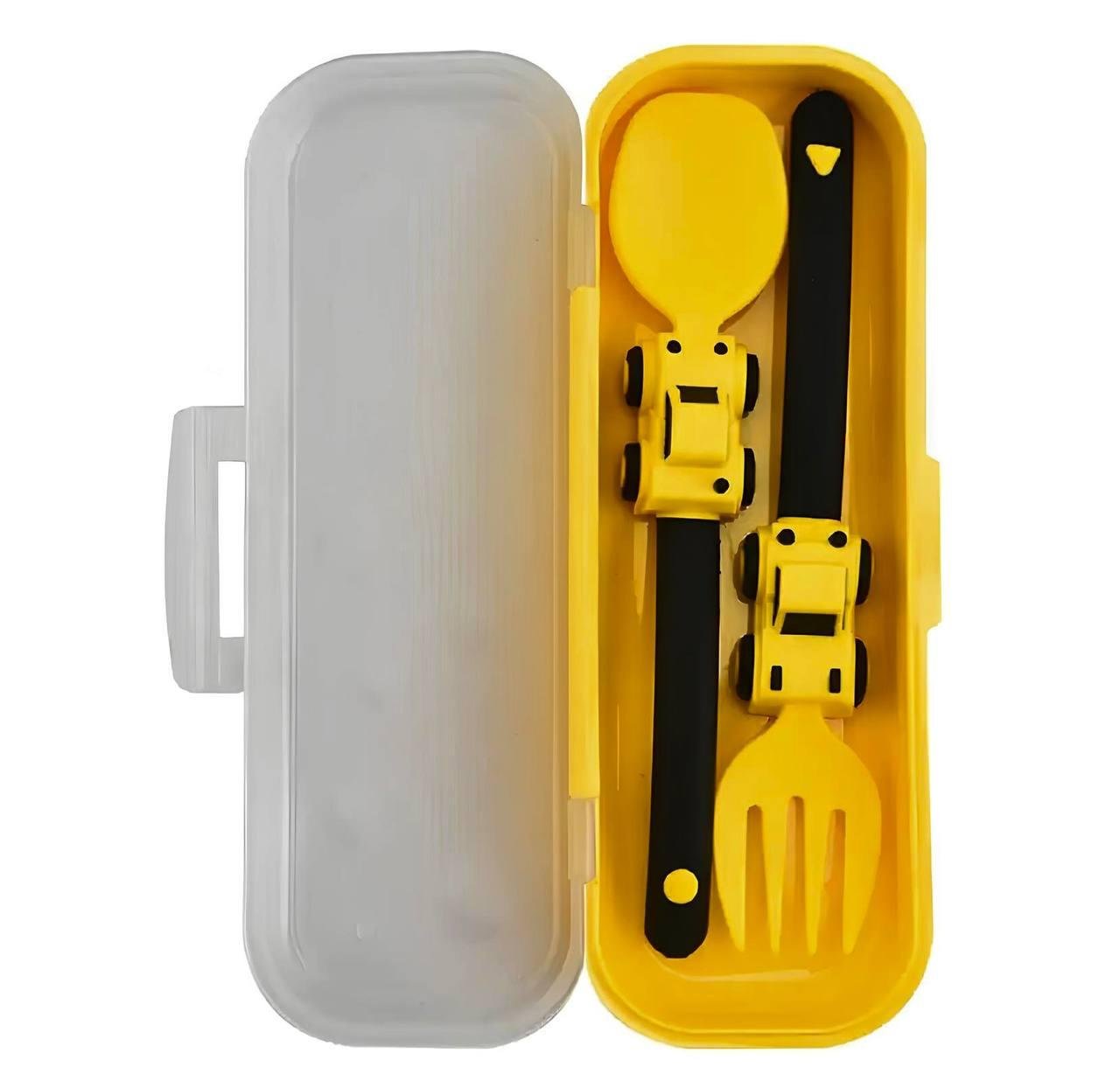 Набор столовых приборов детский Машинки вилка и ложка в футляре Желтый (77527907)