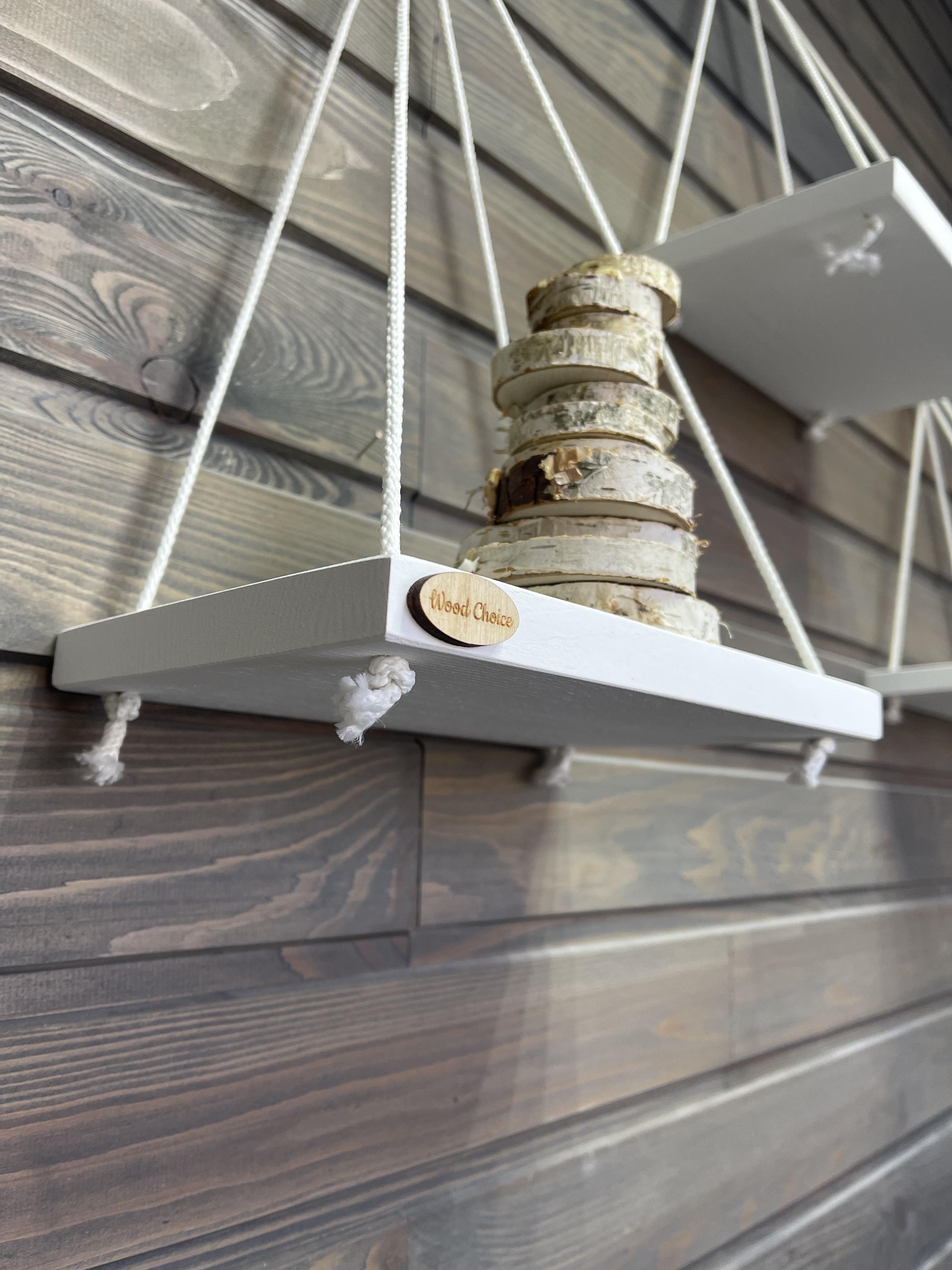 Набор полок подвесных деревянных на канате 15х24 см 4 шт. Белый (id_253) - фото 2