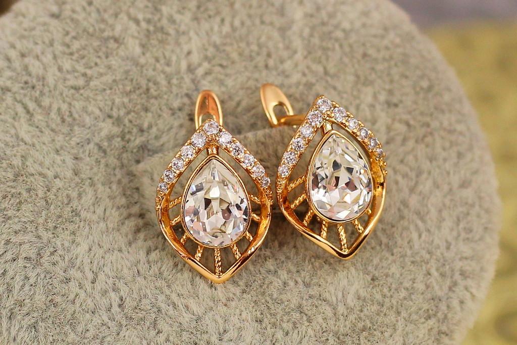 Серьги Xuping Jewelry Белая капля камня Сваровски 1,6 см Золотистый (2147954069)