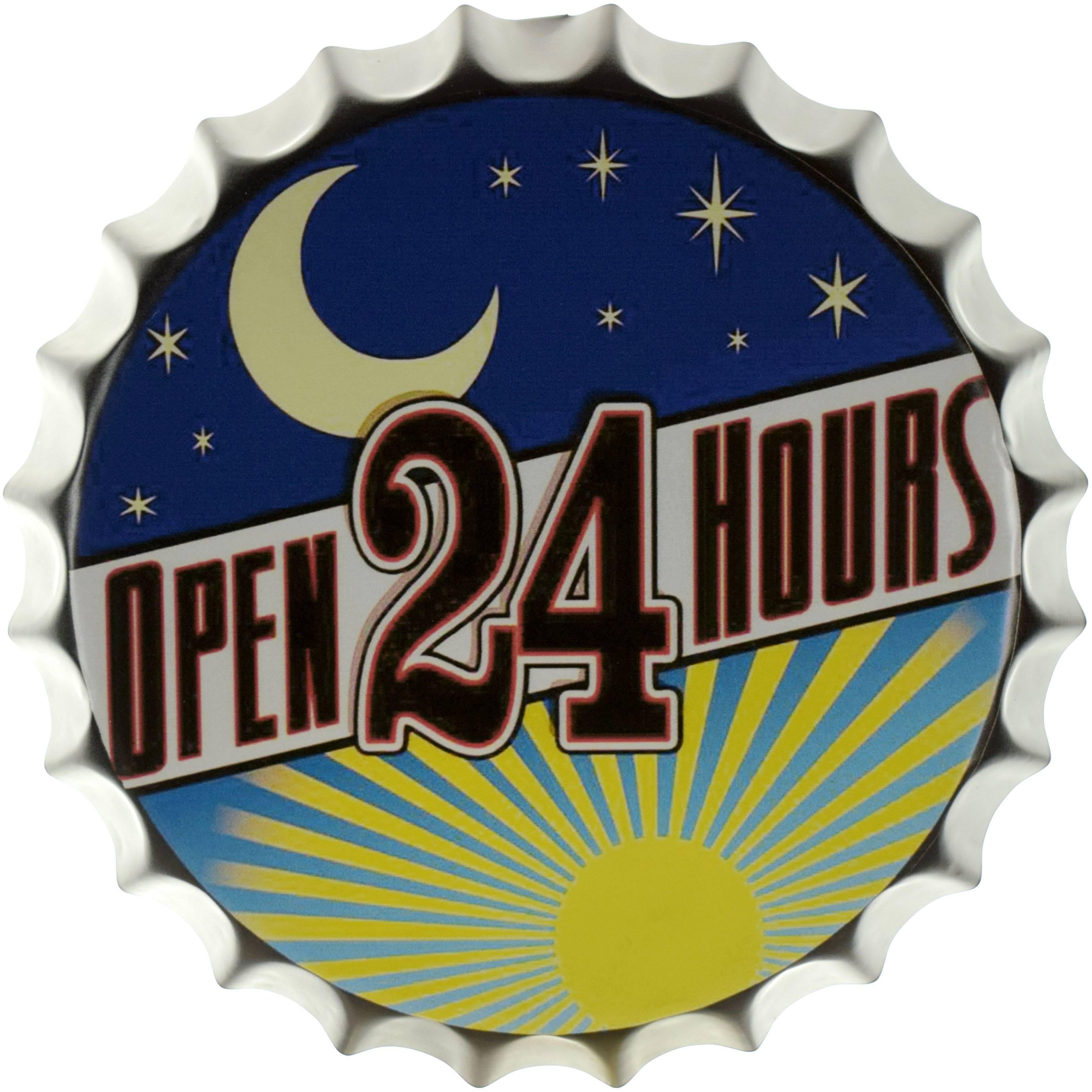 Табличка металлическая Открыто 24 Часа/Open 24 Hours крышка 35 см