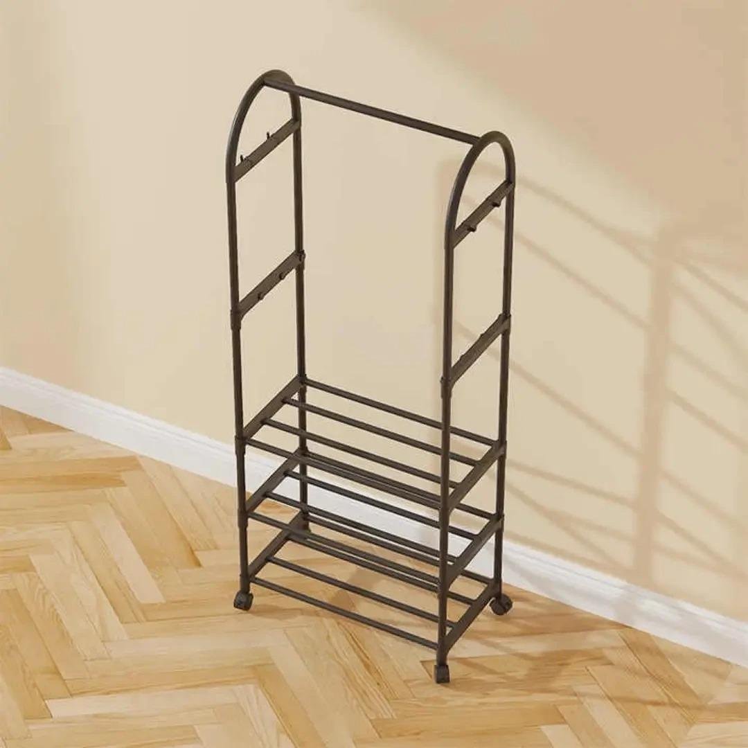 Вешалка напольная металлическая Good Idea стойка для одежды на колесах передвижная со стеллажем для обуви Черный (465609А) - фото 4