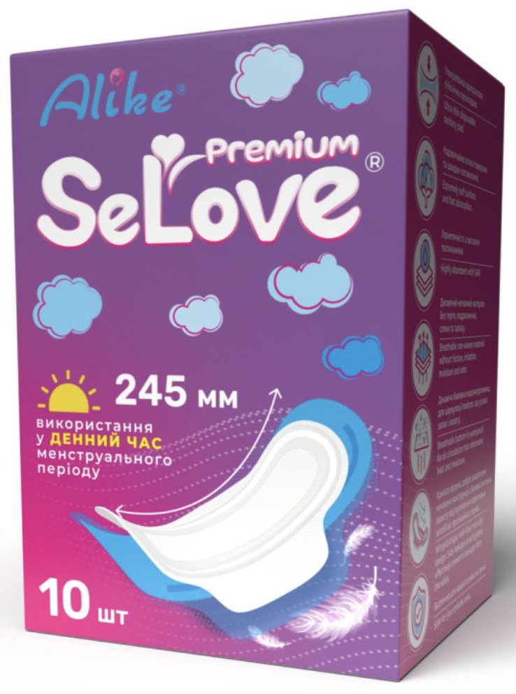 Прокладки гигиенические Alike Premium SeLove Day 245 мм дневные с крылышками 10 шт.