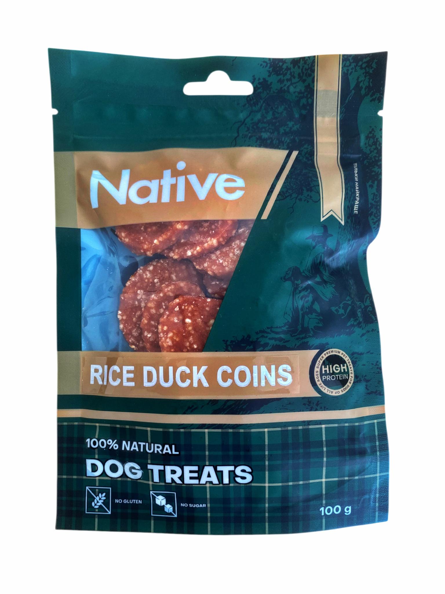 Ласощі для собак NATIVE Dog Treats Sticker Duck&Rice Circular Chips Круглі чіпси з качки та рису 100 г (31022007n)