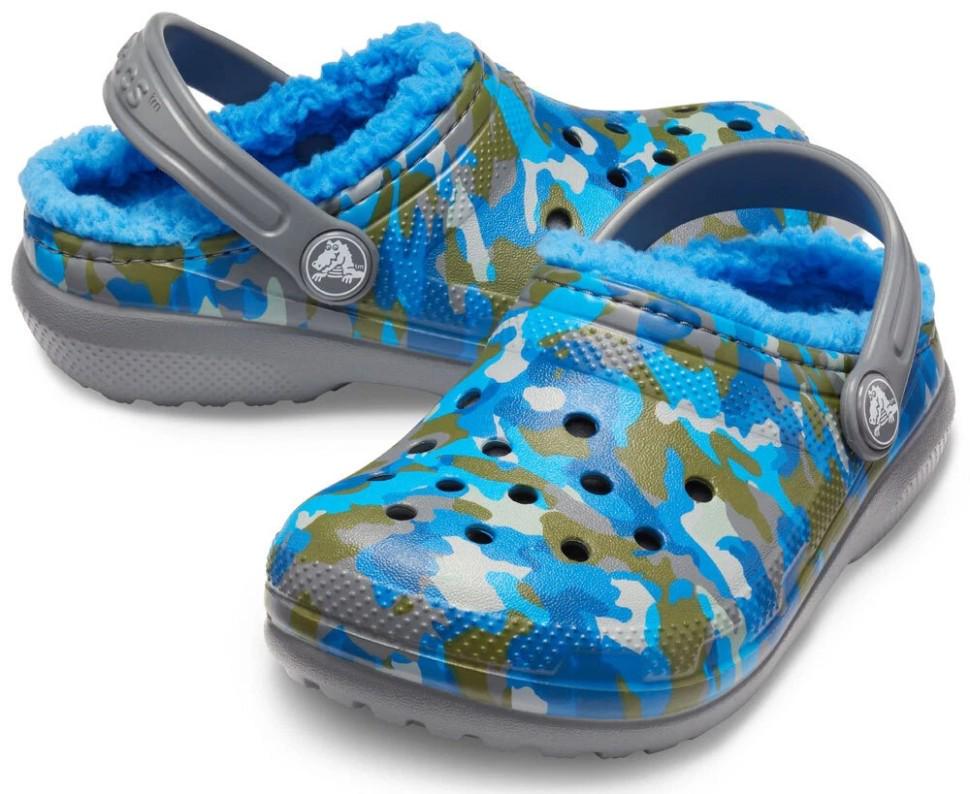 Крокси для хлопчика Crocs Classic Lined Printed Blue/Multi р. 27/28 Синій (26194)