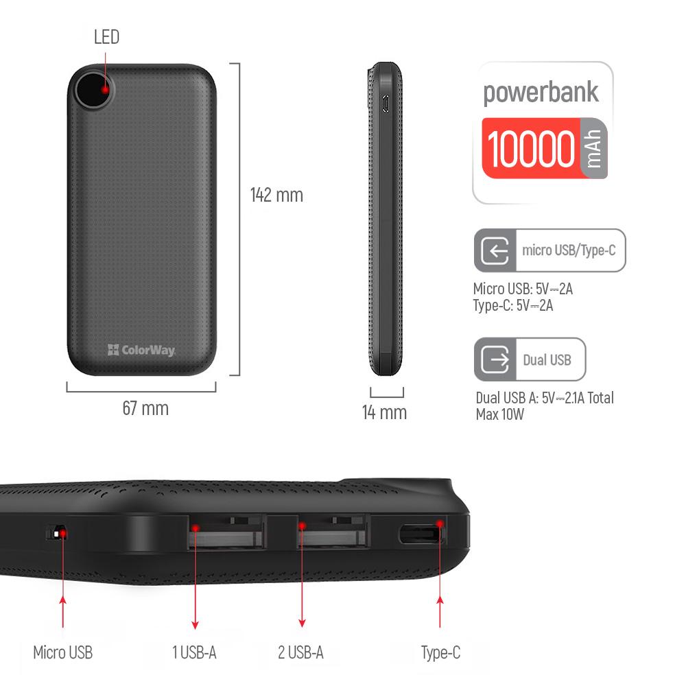 Повербанк ColorWay Slim LCD 10000 mAh Black (CW-PB100LPH2BK-D) - фото 3