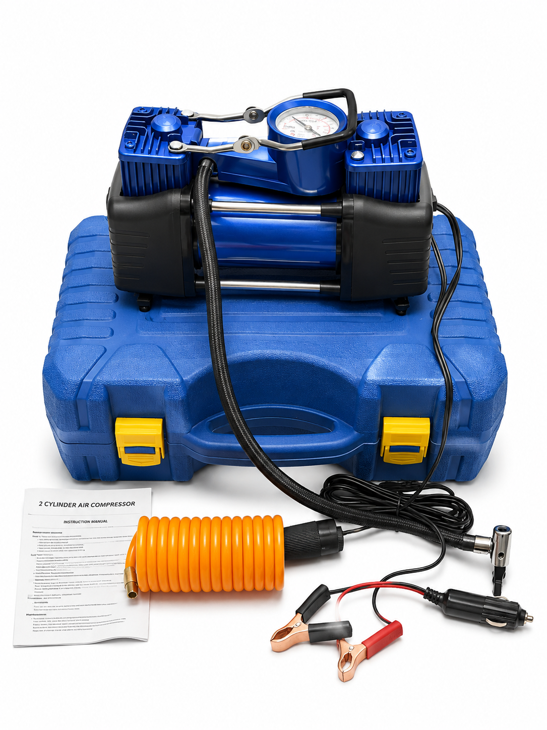 Компресор автомобільний двопоршневий Purflux 12V 30 А 85 л/хв 10 атм 850 Вт набір інструментів/кейс Синій (2628251)