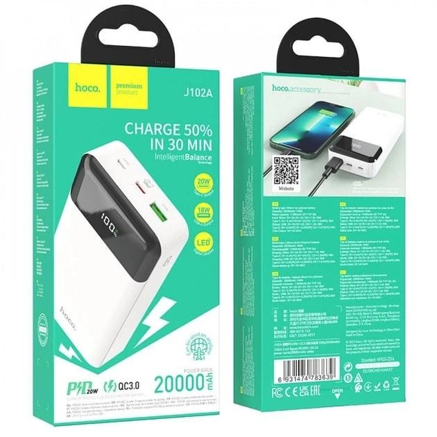 Повербанк Hoco J102A Cool Figure 20000 mAh 20 W White (14114451) - фото 3