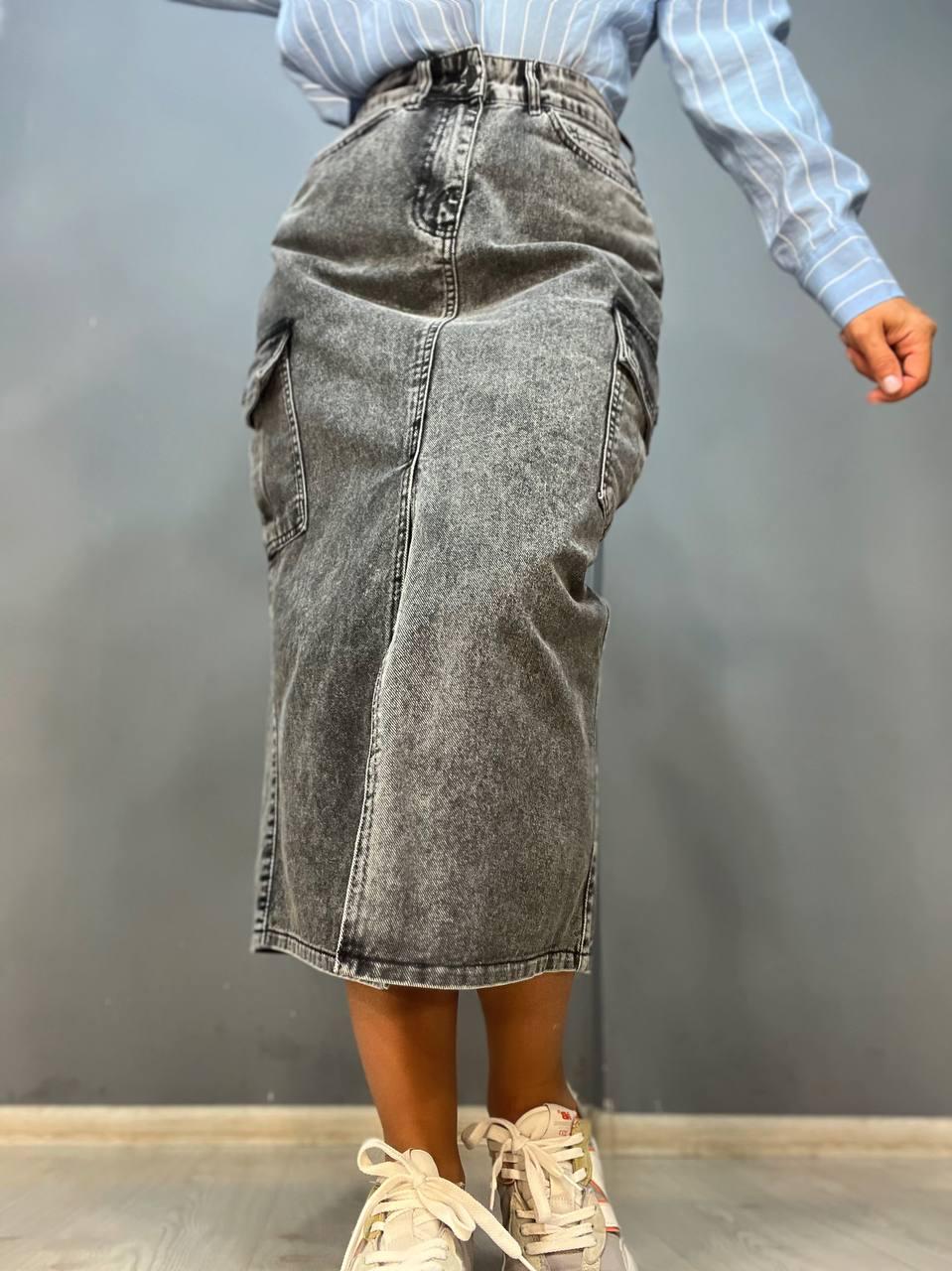 Юбка женская Zeo Basic 3580 джинсовая карманы по бокам разрез впереди длинная р. 36 Серый (1160) - фото 3 Юбка женская Zeo Basic 3580 джинсовая карманы по бокам разрез впереди длинная р. 36 Серый (1160) - фото 3