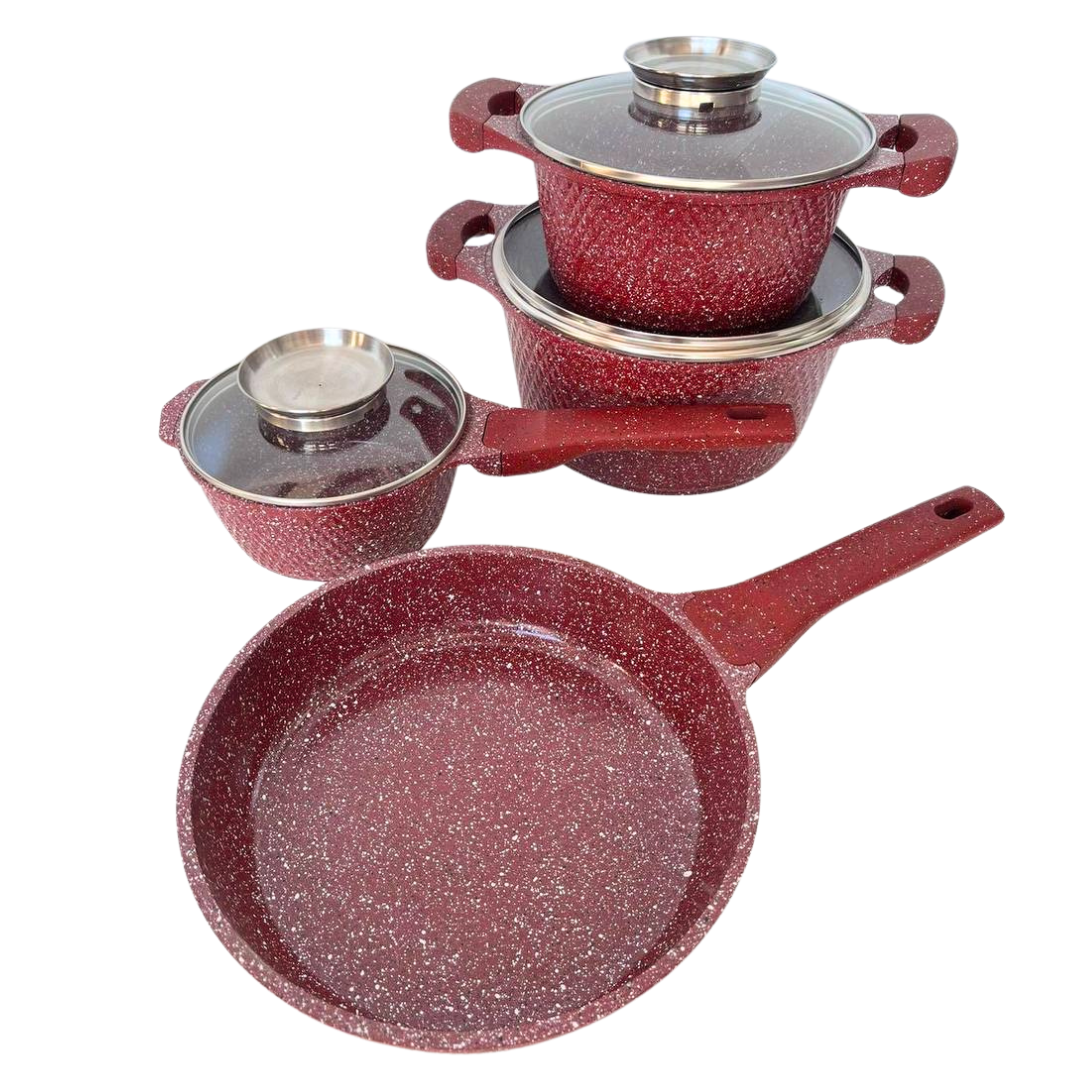 Набір посуду Higher Kitchen HK-315 з гранітним антипригарним покриттям 7 предметів Червоний (2484642767)
