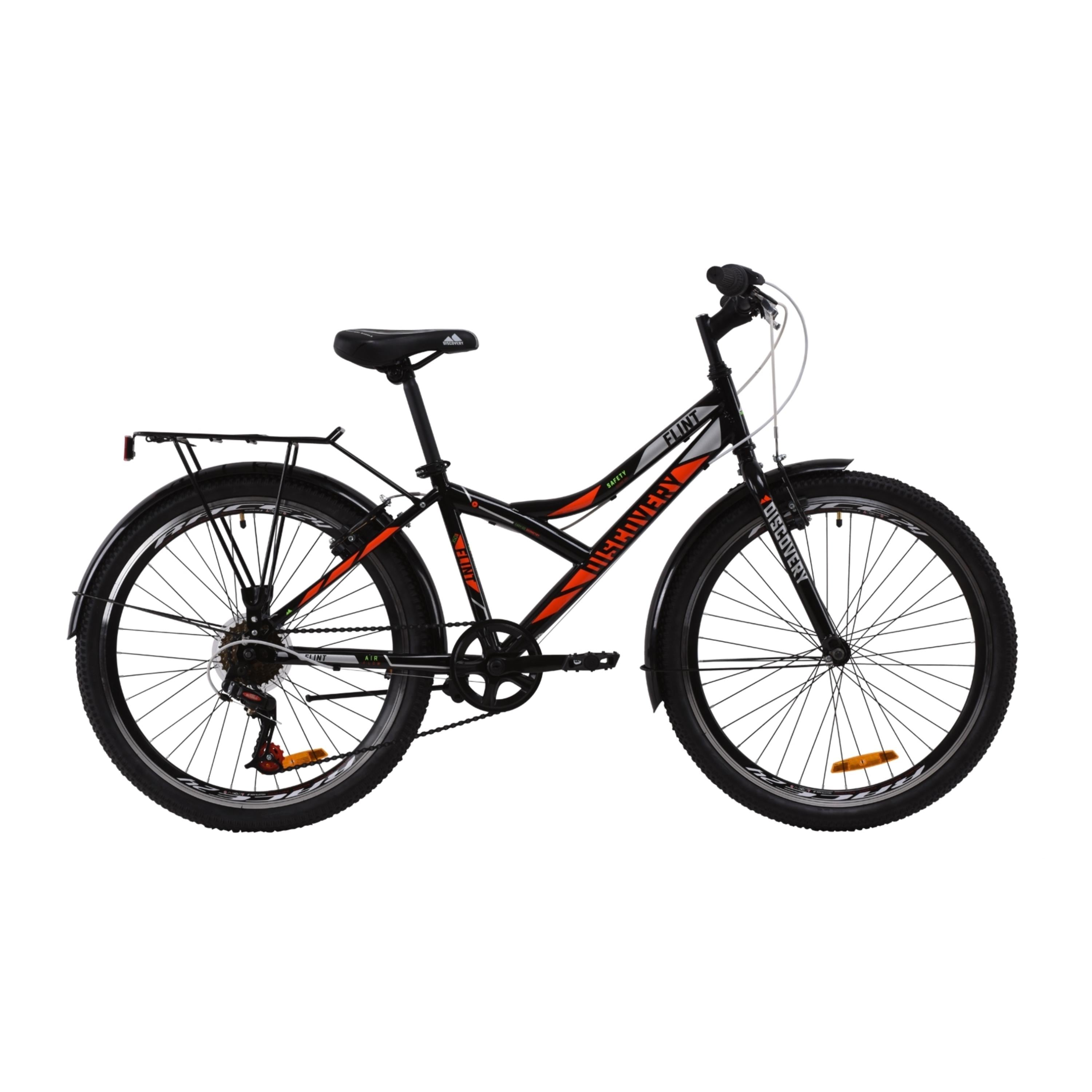 Велосипед подростковый 24" Discovery Flint MC Vbr рама 14" с багажником на рост 125-150 см Черно-оранжевый (OPS-DIS-24-175)